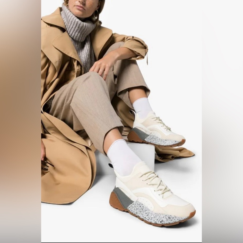 NIB CHIC STELLA MCCARTNEY ECLYPSE WHITE BEIGE GREY SNEAKERS SHOES WOMENS SIZE 37